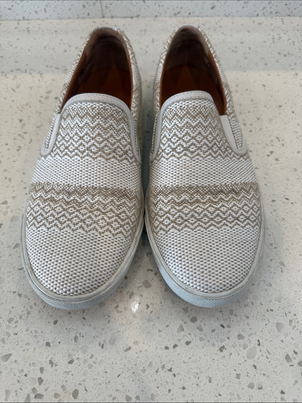 Jimmy Choo Beige White Geometric Woven Slip On Sneakers Sz 8 w/ COA
